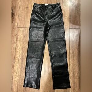 Aritiza Wilfred Black High-Waisted Straight Leg Faux Leather Pants